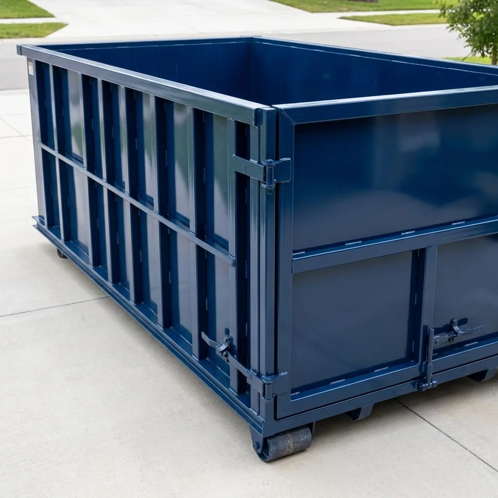Row of roll-off dumpsters in different sizes
