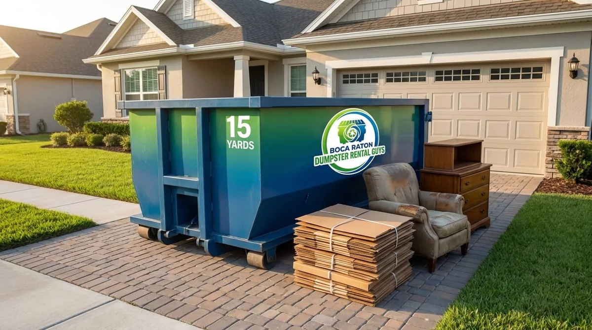 Roll-off dumpster filled with household junk